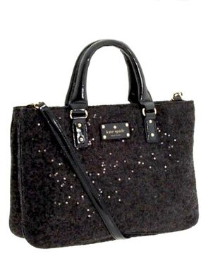 KATE SPADE ♠️ New York "Brette"🖤BLACK🖤FELT FLURRY PATENT SEQUIN BAG 🌟NWOT🌟